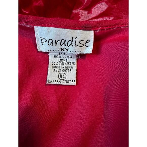 Paradise NY Pink Red Floral Beaded Midi Dress Bias Cut Y2K Romantic Boho (XL) - Picture 6 of 9